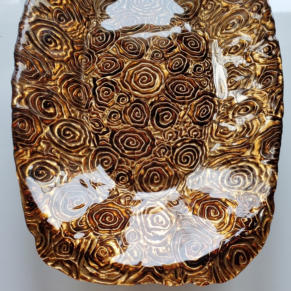 17 1/2" x 10" Glass Copper Bronze Brown Art Glass Decor Bowl with Silver Bottom - Picture 6 of 16